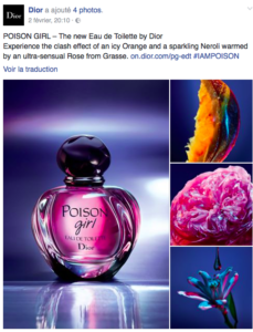 Post facebook Dior "Poison Girl"
