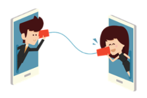 Illustration prise de contact avec 2 téléphones liée 